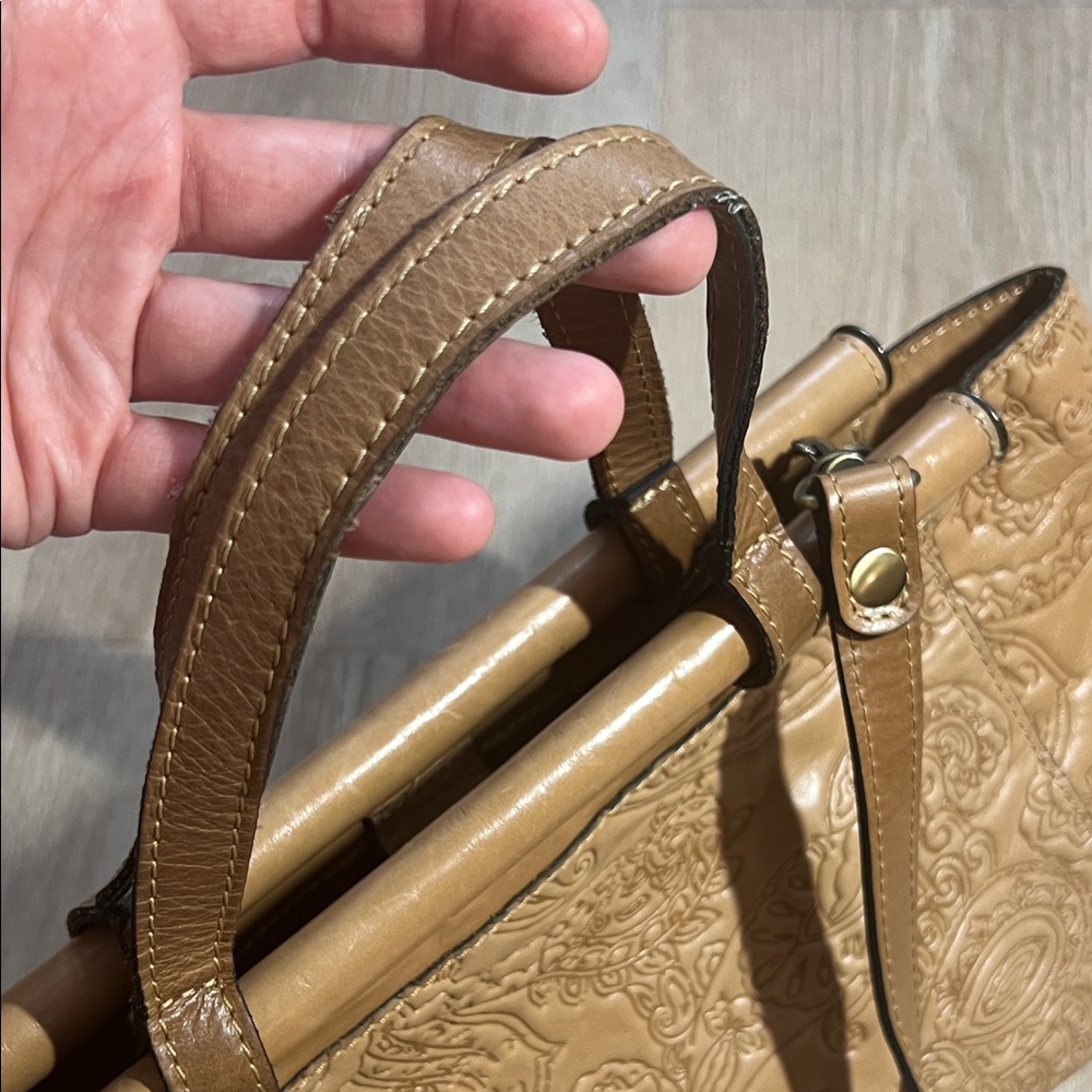 Tan Embossed Paisley Leather Tote Bag - Picture 6 of 9